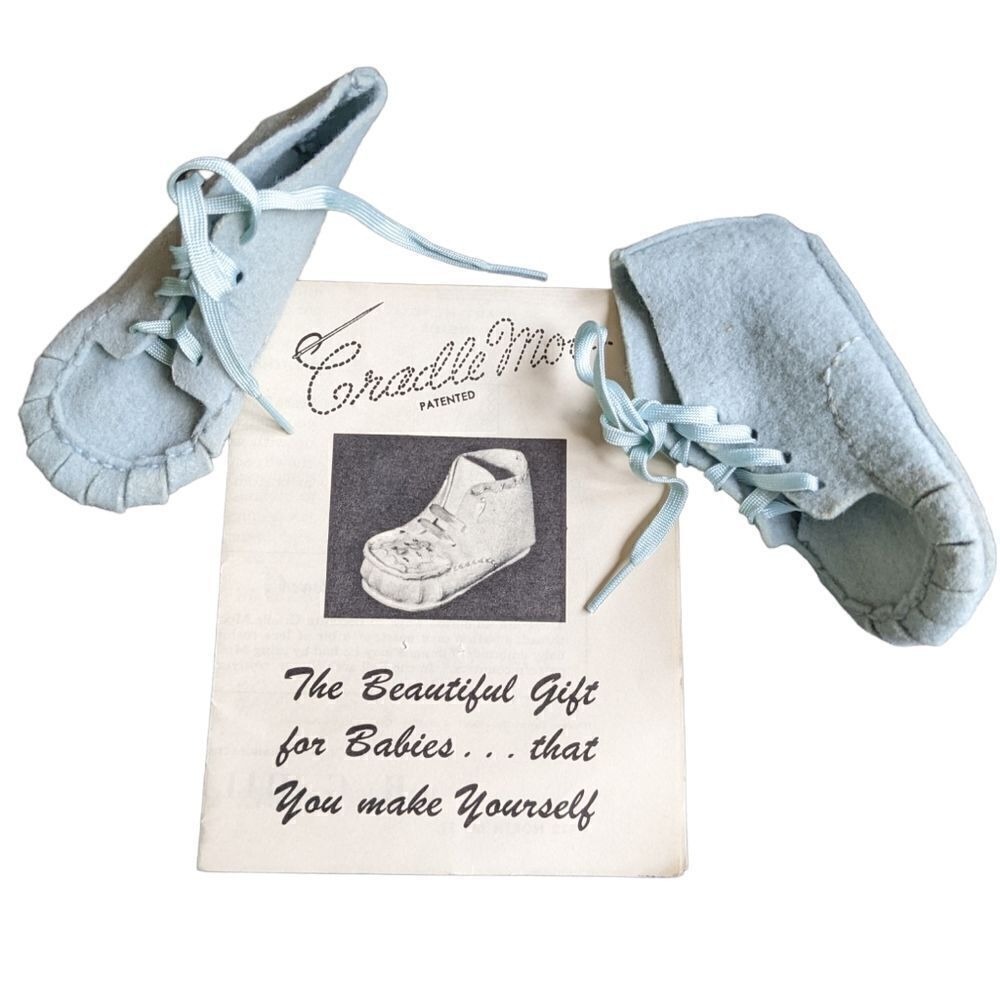 40s vintage Cradle Moc Rare vintage blue wool felt baby shoes‎ rare